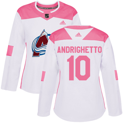 Adidas Avalanche #10 Sven Andrighetto White/Pink Authentic Fashion Women's Stitched NHL Jersey